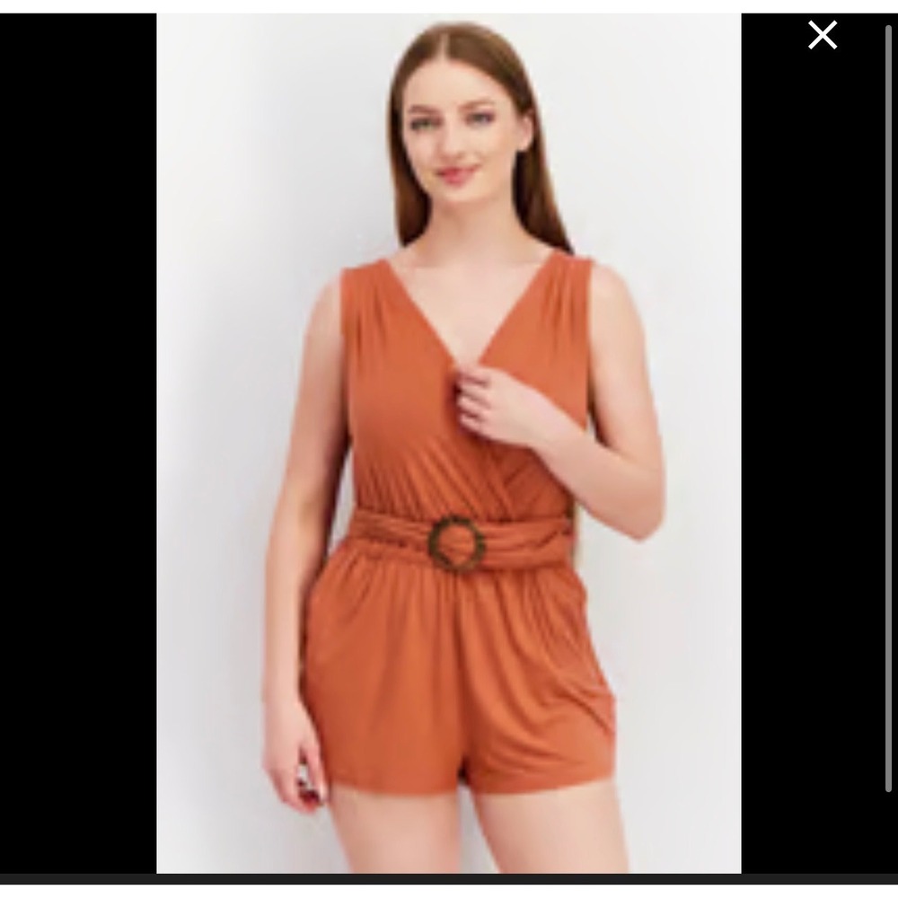 BB Dakota Steve Madden Clay Red V-Neck O-Ring Belted‎ Romper BL203022  S